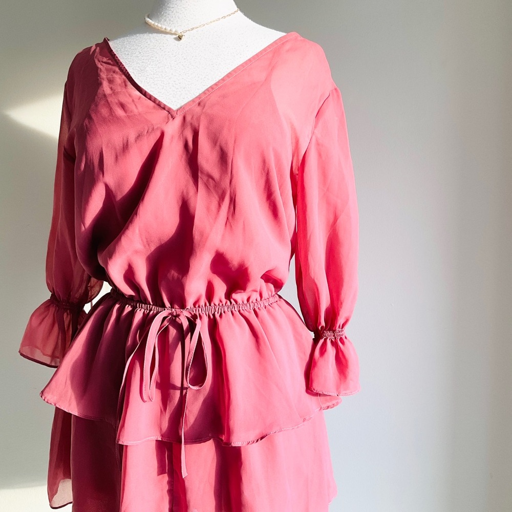 The Fifth Label Coral Pink V-Neck Long Sleeve Romper